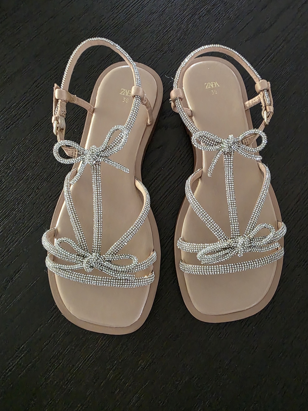 Zara Crystal Bow T-Strap Sandals